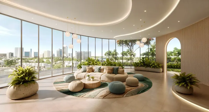 Clubhouse lounge with garden views