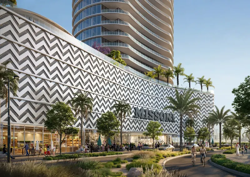 Missoni zigzag pattern on the podium facade